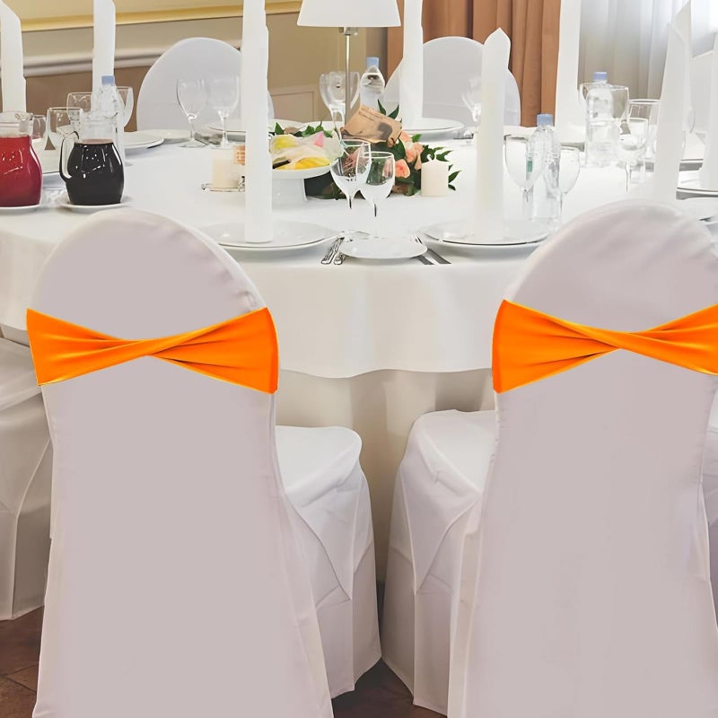 Aulufft 50 PCS Spandex Chair Sashes Bows Bands Slider Sashes Plain Bow Elastic Bands Ties Without Buckle for Wedding Graduation Banquet Events Decoration - Image 4